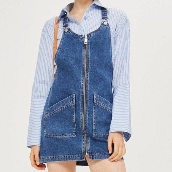 Topshop Dresses & Skirts - Topshop Front Zip Pinafore Overall Denim Dress NWT Size 4